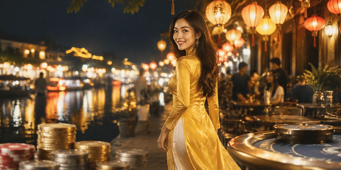 Người phụ nữ mặc áo dài tại Hội An đặt cược thể thao trực tuyến